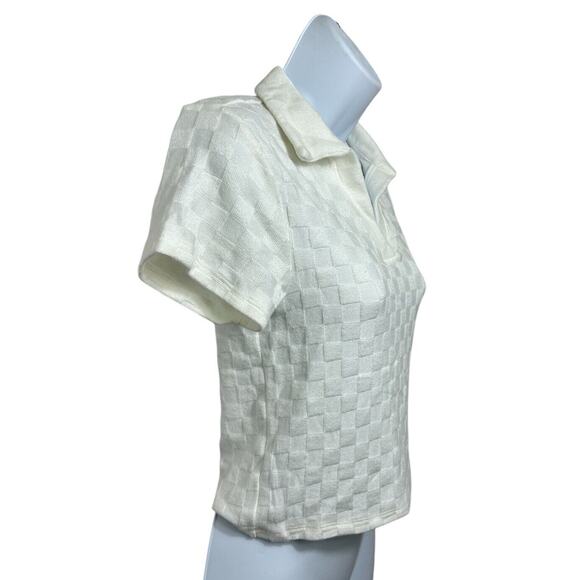 Atelier By Kirious Cream Sweater Top Sz XS Textured Checker Design Blouse - Picture 3 of 7